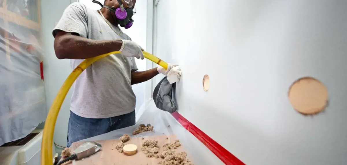 Man installing insulation into sidewall