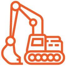 orange line icon of an excavator