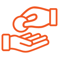 orange-line icon with one hand placing a coin in another