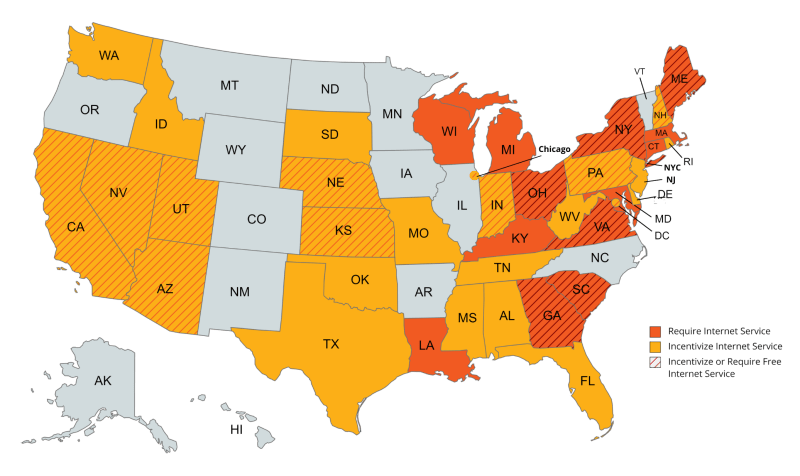 States that Require or Incentivize In-Unit and/or Community Internet Service (as of June 2023)